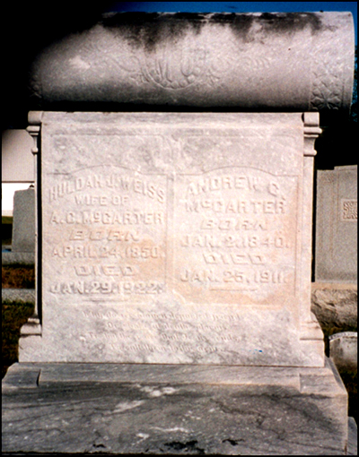 Headstone of Andrew and Huldah McCarter