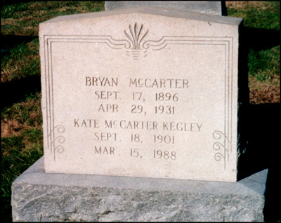 Headstone of Bryan and Kate McCarter