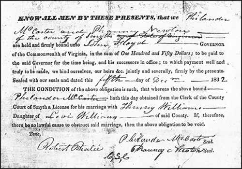 Philander McCarter Marriage Bond