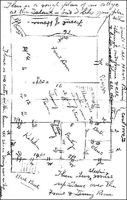 Drawing of the layout of Edna's cottage.