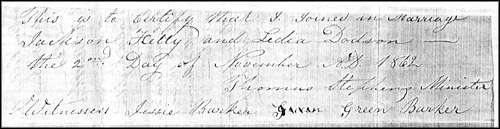 Marriage Record of Lydia Dodson and Jackson Kelley
