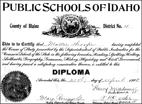 High School Graduation Diploma of Mattie May Thorpe